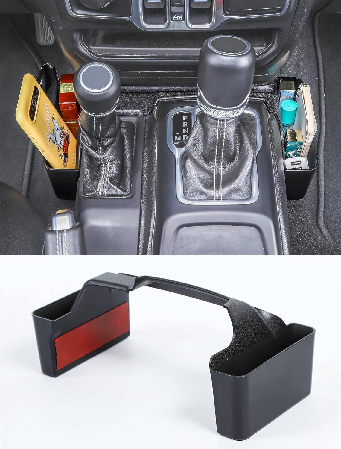 Savadicar GT-2 Shifter Storage Box, Gear Shift Side Tray, Center Console Organizer Compatible with 2018-2025 Jeep Wrangler JL JLU 4XE & Gladiator JT, Interior Storage Accessories, Black, 1 PC