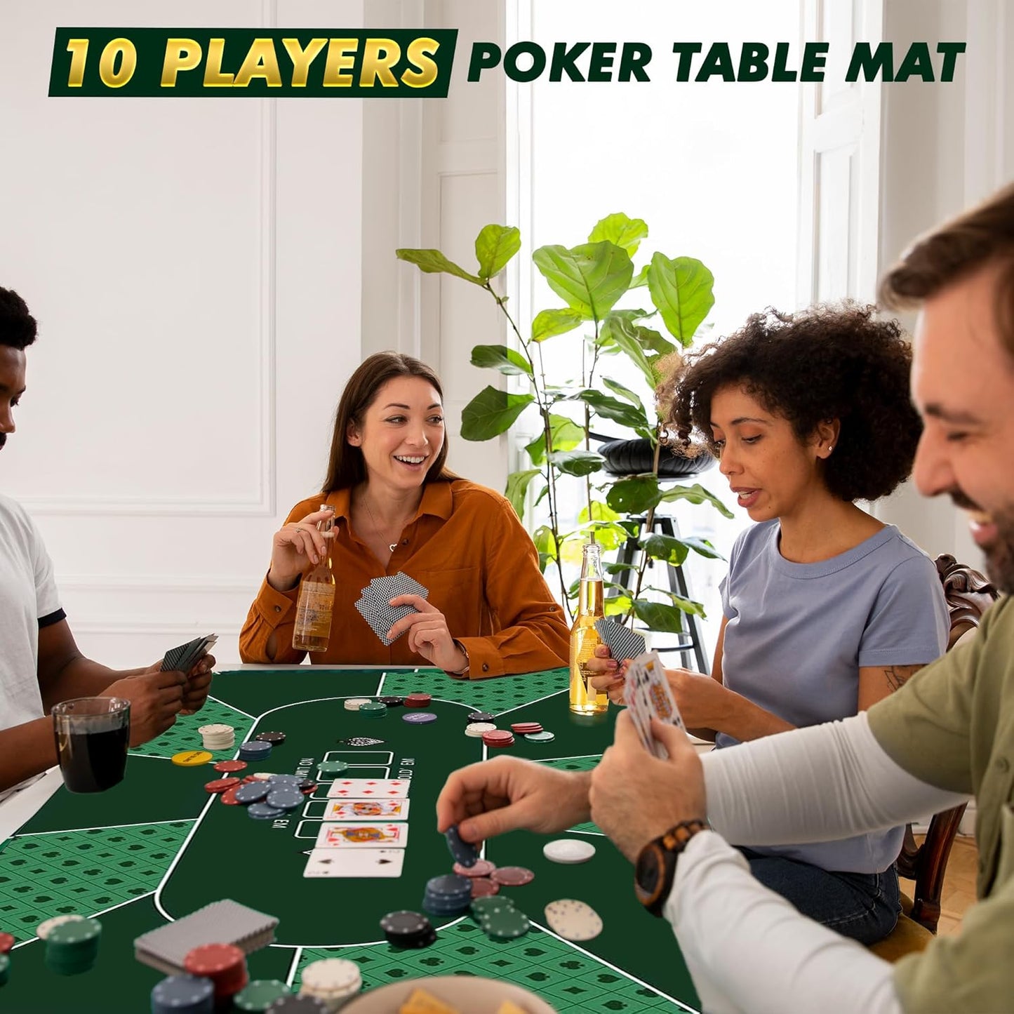 Poker Mat 70 x 35 Inch/180x90cm - 8-10 Players Texas Hold'em Poker Rubber Mat Poker Topper for Tables, Folding Portable Poker Table Top with Carrying Bag for Poker Games, Blackjack, Casino (Green)