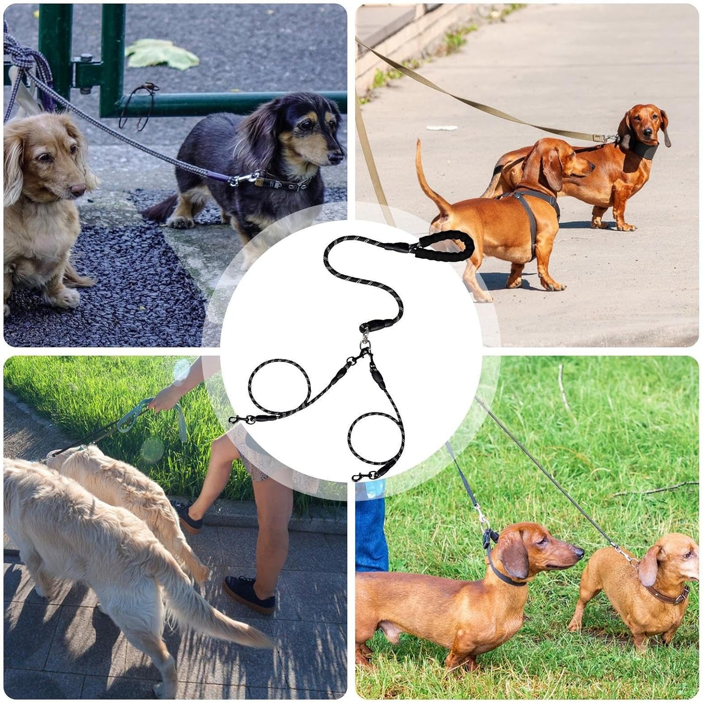 Double Dog Coupler, No Bungee Design, Heavy Duty Pet Lead, Comfortable dog handle, Shock Absorbing Walking Gear, Adjustable Outdoor Accessory for on Travel or Walks