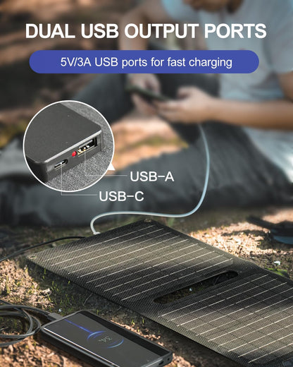 ULiXWH 21W Portable Solar Panel, Foldable Solar Panel Charger(5V/3A), IP67 Waterproof for Camping, Hiking, Backpacking, Ultra-Fast Solar Phone Charger with Dual USB Ports for iPhone, iPad, Power Bank