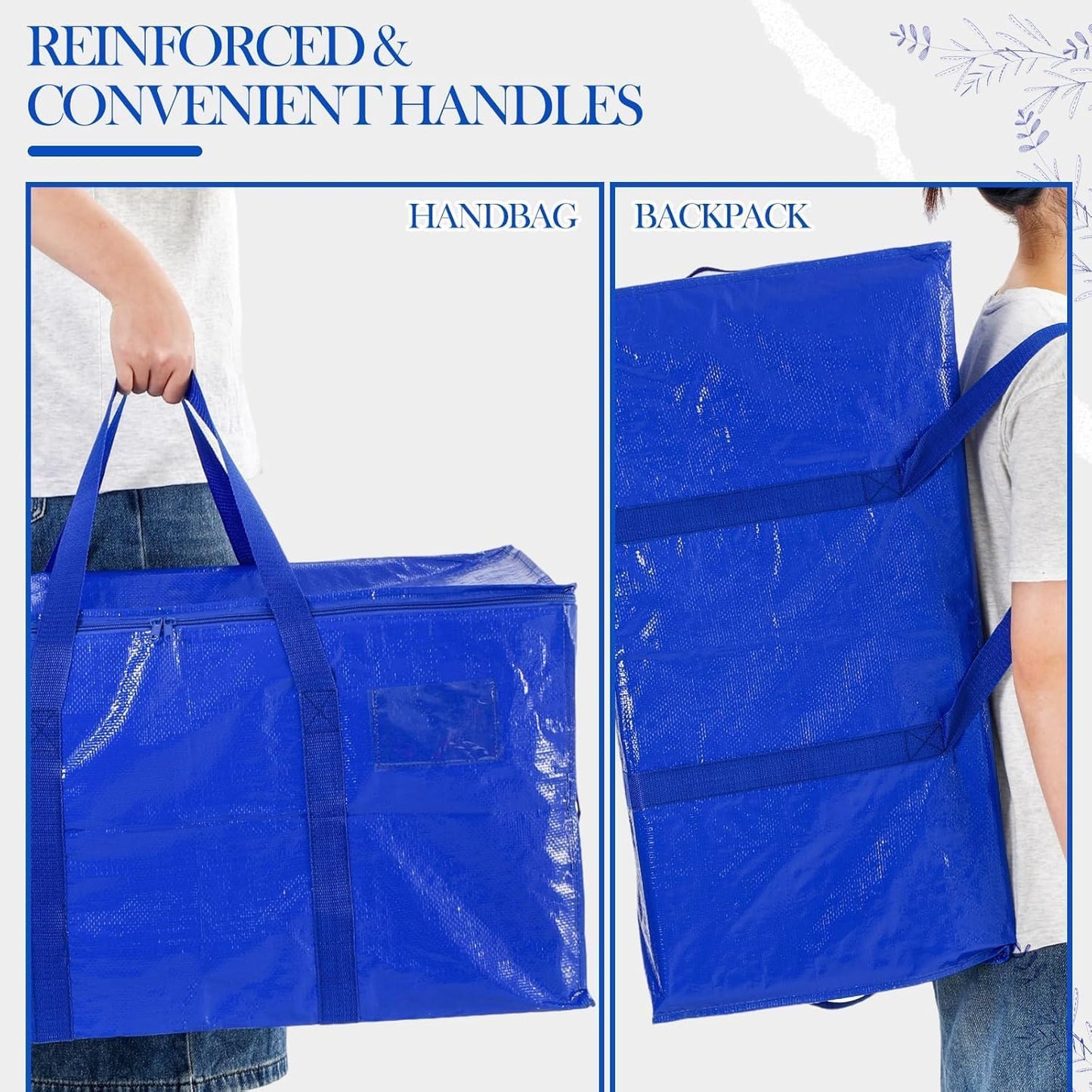 Heavy Duty Moving Bags with Zippers and Strong Handles, Packing Bags for Moving, Storage, Travel, Camping, Space-Saving Alternative to Moving Boxes, College Essentials, Moving Supplies (3Blue&3Black)