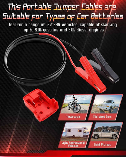 Upgraded 6.6ft Jumper Starter Cable Clamps for 18V, 8AWG Auto Battery Automotive Booster Cables Power Tool Line (Battery not Included), Emergency Kit