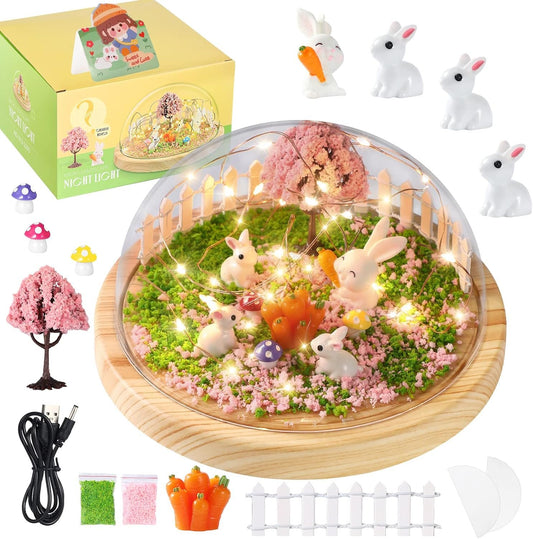Make Your Own Night Light,Rabbit DIY Kits for Girls,Bunny Toys for Kids Ages 4-8,Arts and Crafts Lamp Project for Girls(USB Upgrade Edition),Gifts for 4 5 6 7 8 9 10 Year Old Girl with Greeting Card
