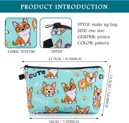 Sibba Canvas Cosmetic Bag, Small Money Bag, Hook & Loop Closure Pen Holder, Cosmetic Bag, Makeup Organizer, Travel Accessories for Teenagers and Girls, Shiba Pattern, Bag Organizer