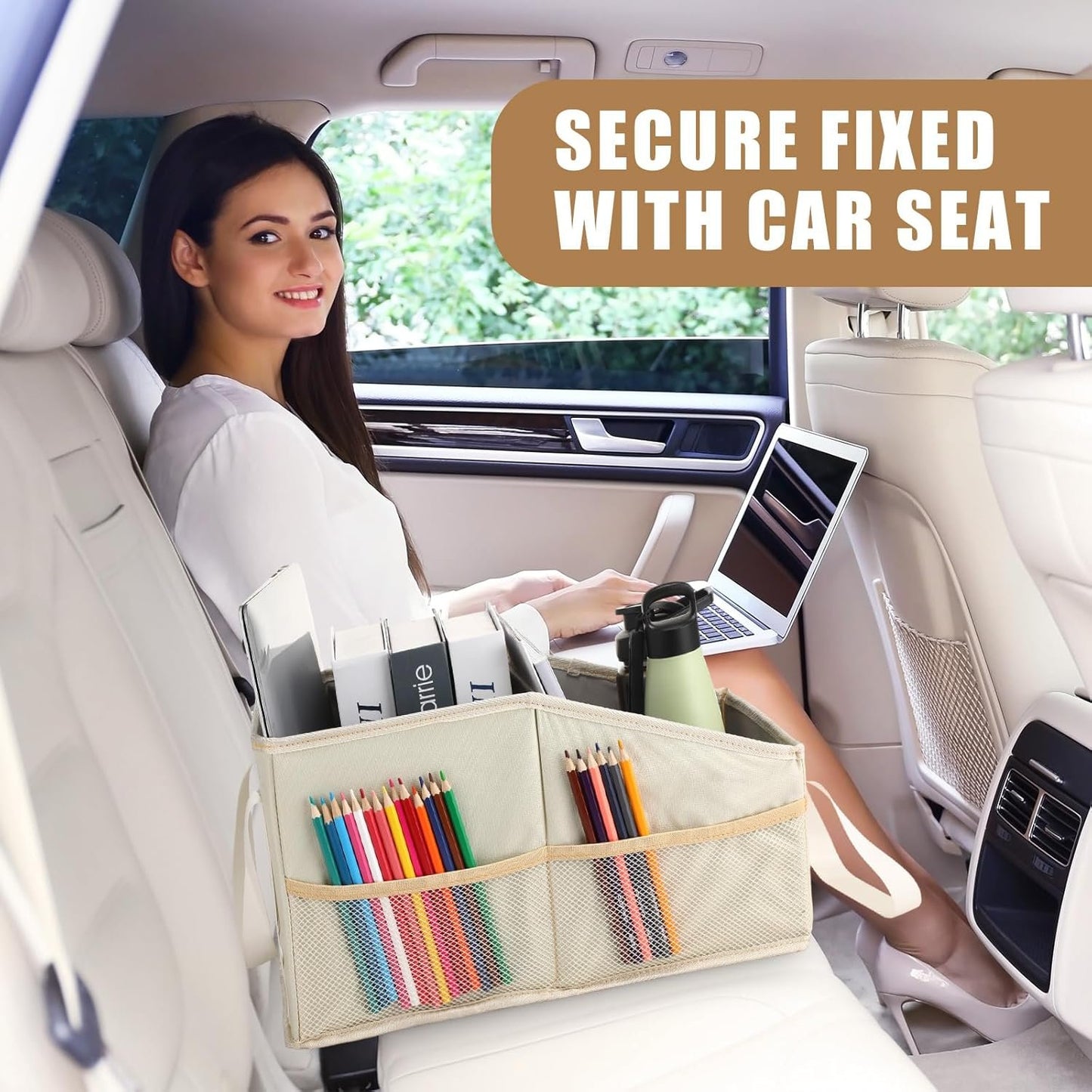 Honeydak Car Storage Organizer Box for Console Front/back Seat with Divide and Multi-pockets Automotive Car Caddy Organizer for SUV, Truck Foldable Passenger Seat Organizer for Kids Adults Accessories
