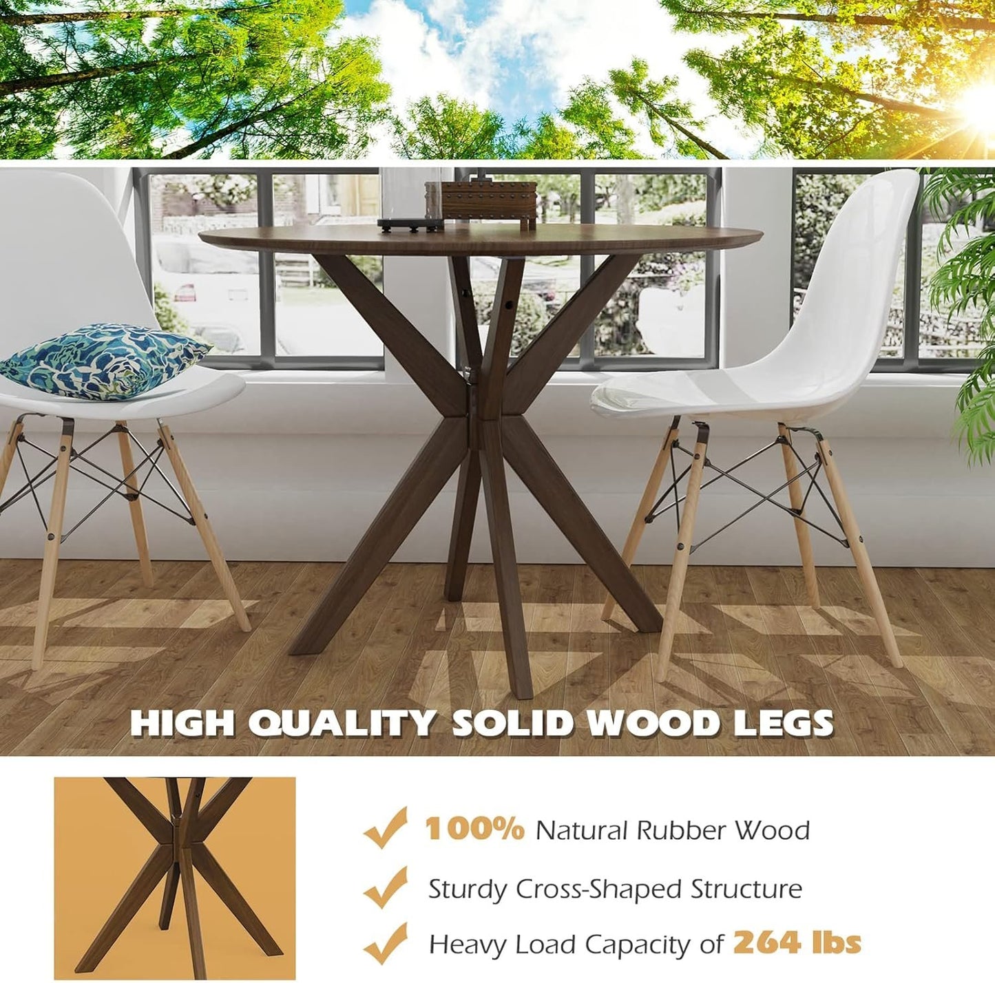 Giantex 36 Inch Round Wood Dining Table, Farmhouse Kitchen Table with Intersecting Pedestal Base & Adjustable Foot Pads, Vintage Coffee Table W/Tabletop & Solid Wood Legs, Modern Side Table, Walnut