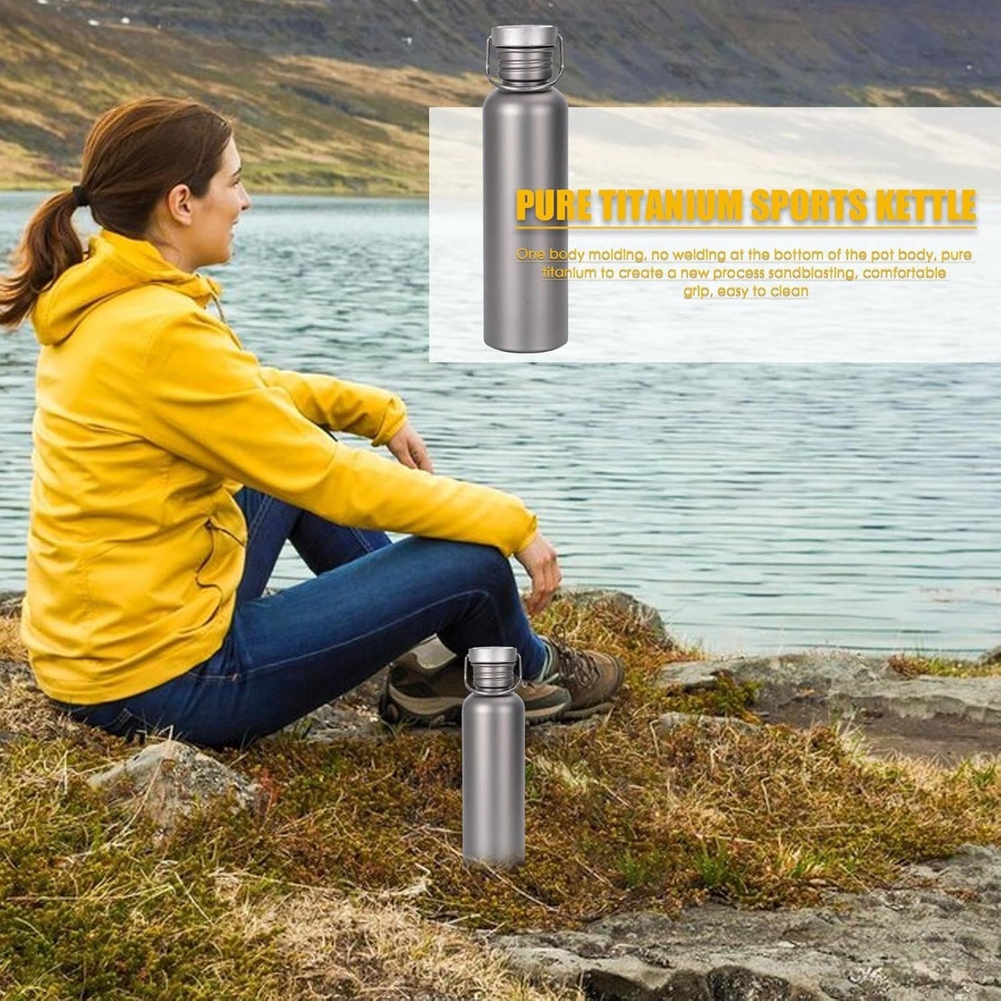 Outdoor Titanium Water Bottles - Lightweight Sports Hydration Cup, Leak-Proof Travel Drinkware | Pure Titanium Camping Bottle for Hiking, Cycling, Trekking, Boiling Water, Portable Adventure Use