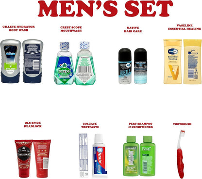 Travel Toiletries Kit Gift for Men, Father's Day Gift Travel Bag of Hygiene Essentials for Bath, Shaving and Personal Care, 8 Mini TSA Approved Items in Reusable Zipper Bag, Perfect for On-The-Go