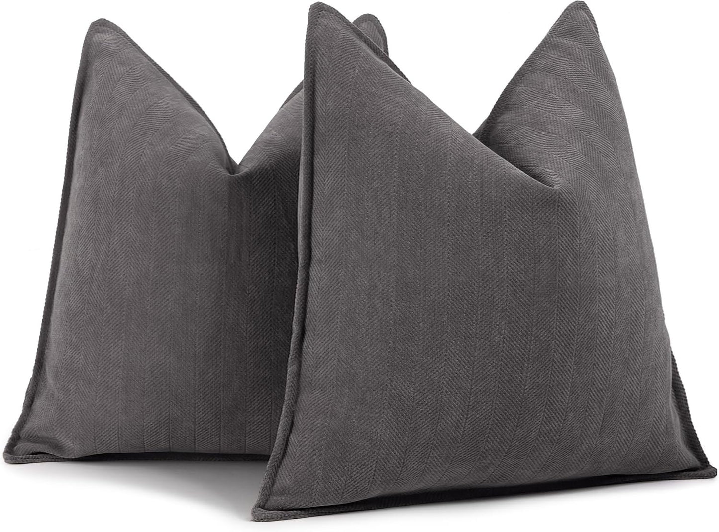 ZWJD Rustic Gray Pillow Covers 18x18 Set of 2 Chenille Throw Pillow Covers with Elegant Design Soft and Luxurious Decorative Pillows for Couch, Bed, and Home Decor