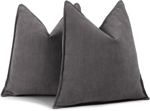 ZWJD Rustic Gray Pillow Covers 18x18 Set of 2 Chenille Throw Pillow Covers with Elegant Design Soft and Luxurious Decorative Pillows for Couch, Bed, and Home Decor