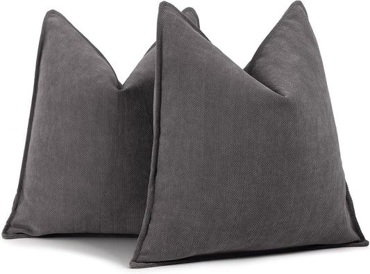 ZWJD Rustic Gray Pillow Covers 18x18 Set of 2 Chenille Throw Pillow Covers with Elegant Design Soft and Luxurious Decorative Pillows for Couch, Bed, and Home Decor