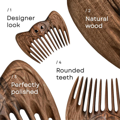 Handmade Wooden Hair Comb for Women Eco-Friendly Natural Wood Detangling Comb Gentle on Hair and Scalp Perfect for Thick Curly or Fine Hair Sustainable Beauty Hair Care Tool (Walnut Owl)