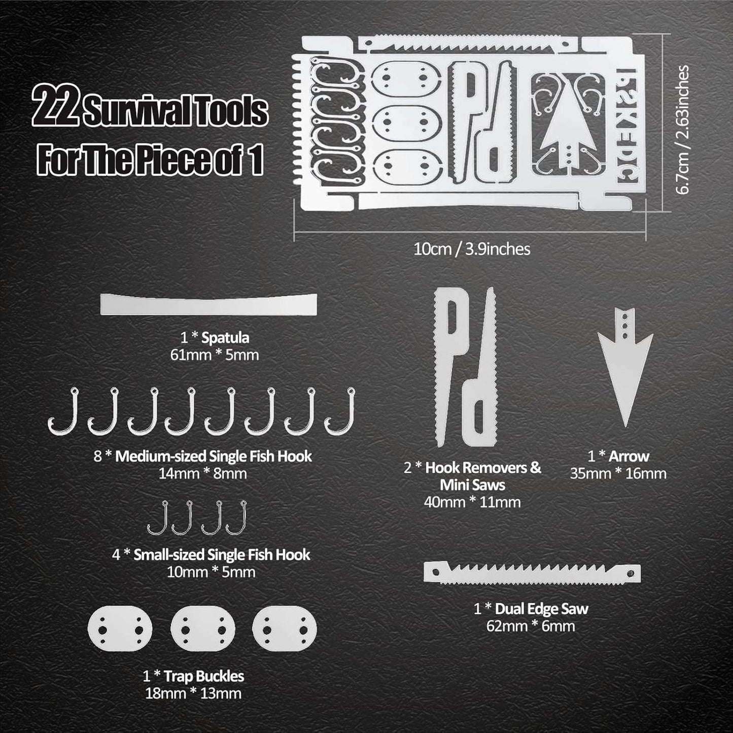 Survival Card Multitool Emergency Camping Kit with Fishing Line Gear, Multipurpose Credit Card Sized EDC Tool for Outdoor Fishing Hiking Hunting, 6PCS