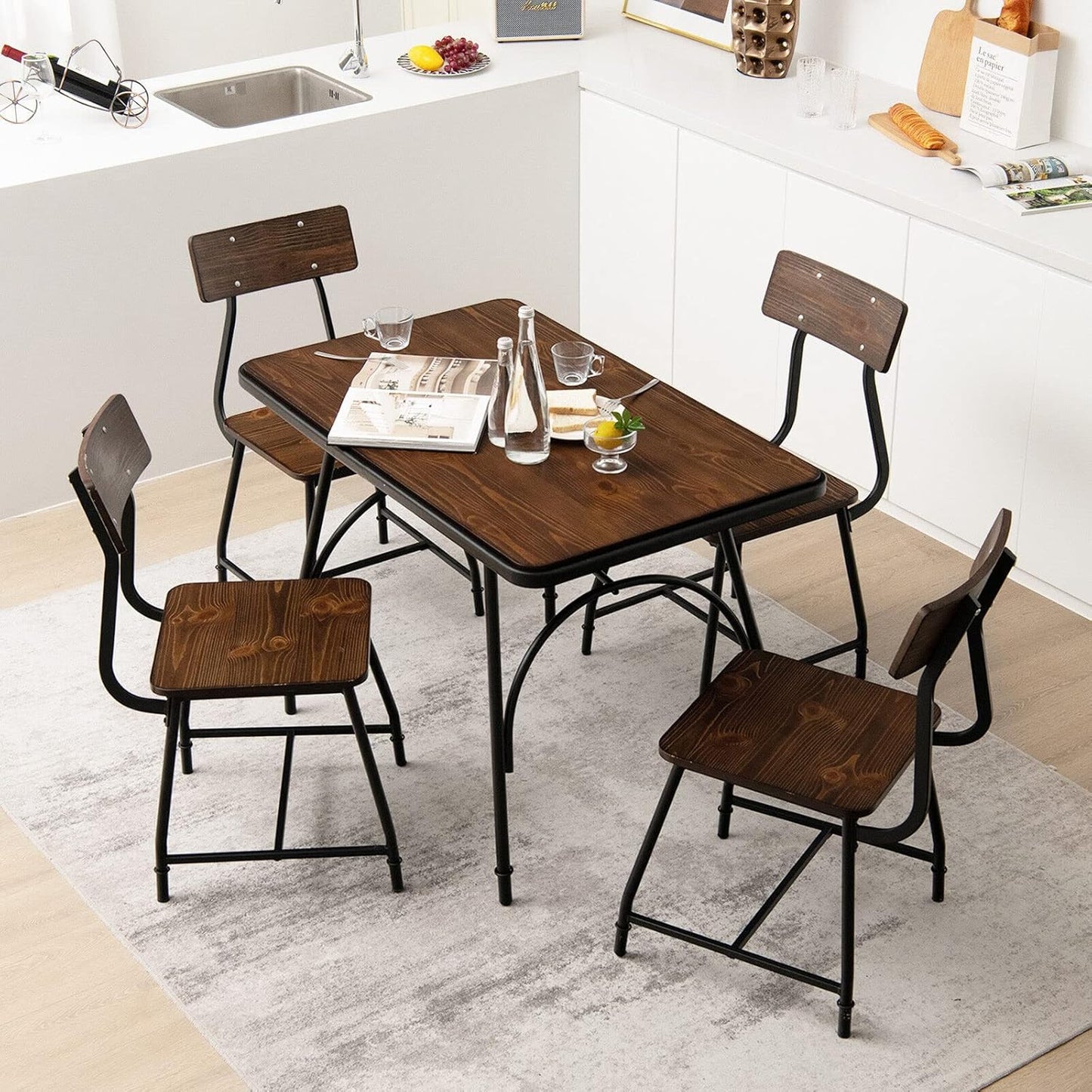 Giantex Industrial Dining Table, 110 x 70cm Kitchen Table w/Spacious Tabletop, Adjustable Feet, Solid Steel Frame, Arch Design & Rounded Corners, Heavy Duty Kitchen Table, Easy Assembly, Rustic Brown