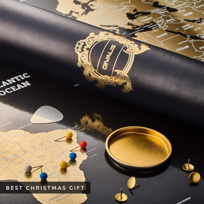 Detailed Scratch off World Map Poster - XL - Black and Gold Scratchable World Map - Glossy, Laminated Travel Poster - Full Accessories Kit - Best Gift Scratch off Map of the World By Divalis
