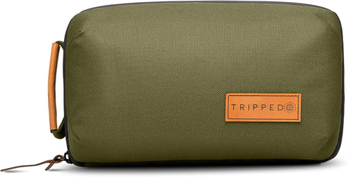 Tripped Travel Gear Tech Bag Organizer - Small Electronics Organizer Pouch for Travel - Premium Travel Case with Leather Accents - Mesh Pocket for Cables, Cords and Chargers - (