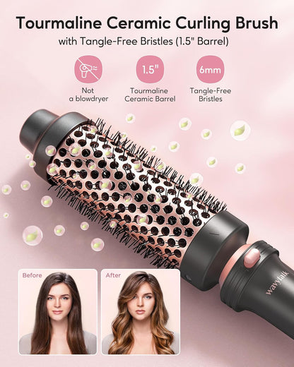 Wavytalk Thermal Brush, 1 1/2 inch Heated Round Brush with Detachable Head, Velvet Pouch and Dual Voltage for Travel, Easy to Create Blowout Look, Rose Gold