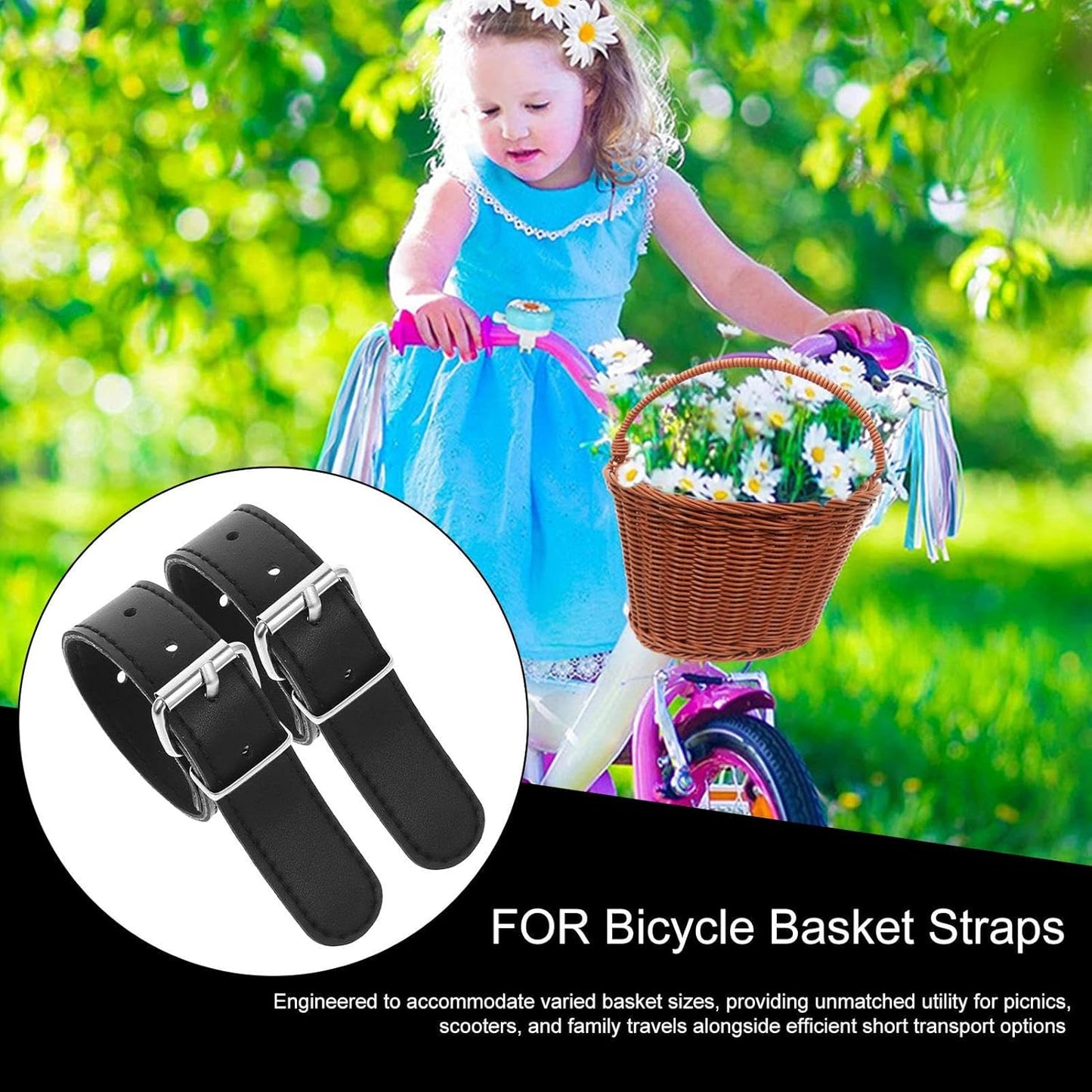 Cycle Basket Cargo Straps, Beach Cruiser Straps, Front Handlebar Decoration, Scooter Bike Gear Attachment, Outdoor Riding Accessories for Travel, Storage, 8.66x0.79 Inches
