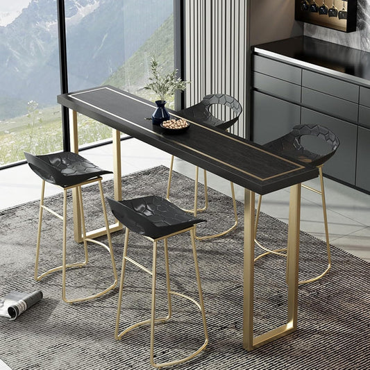 Modern Style Solid Wood Bar Table with Rustic Table Top & Metal Base Industrial Counter Height Dining Table for Balcony Patio or Pub Narrow Design for Small Spaces Outdoor Side Table for Ent