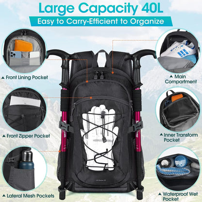 40L Hiking Backpacks, Packable Travel Backpack, Water Resistant Lightweight Foldable Daypack for Outdoor Hiking Climbing