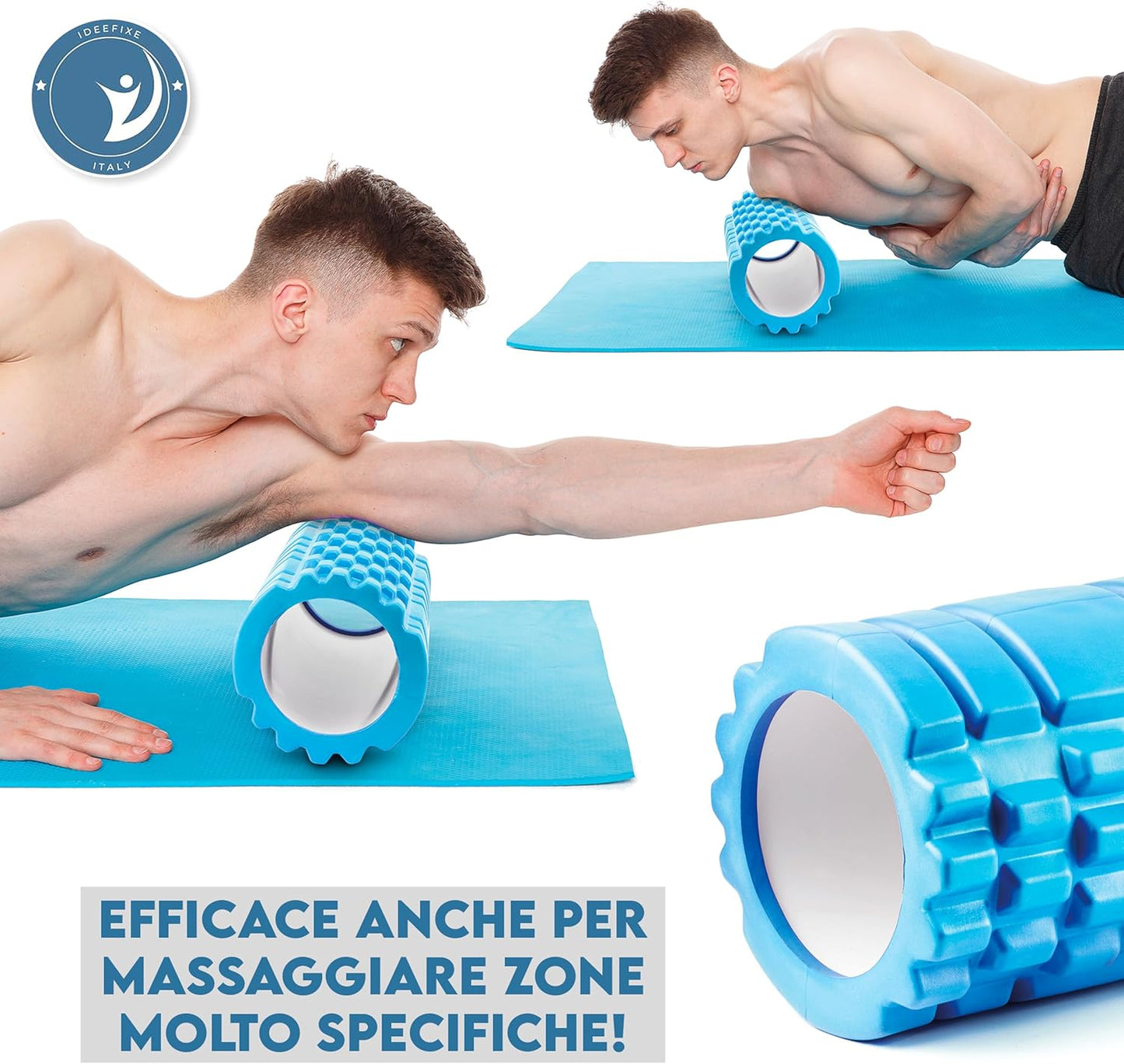 Muscle Massage Roller and Elastic Fitness Bands, Foam Roller for Pilates, Yoga, Stretching and Muscle Recovery, Complete Kit for Home and Gym Training, Support up to 120 kg (Light Blue)