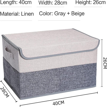 TOJUNE 2 Pack Foldable Storage Box with Lids and Handles, L40 x W28 x H26 cm, Linen Organizers, Clothes Organizers Basket, Capacity 29 L (Grey+ Beige)