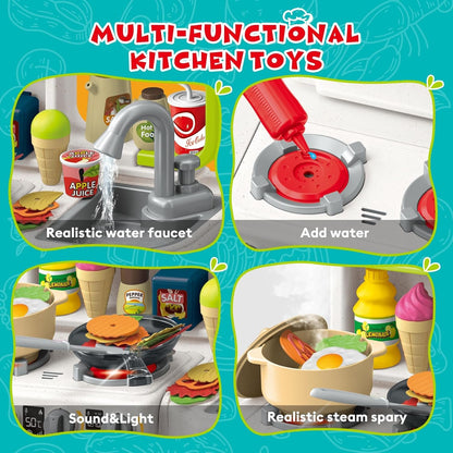 Kids Kitchen Playset for Toddler with Sound & Light, Cooking Stove with Steam, Play Sink and Toy Kitchen Accessories for Toddlers Kids Boys Girls (Green)