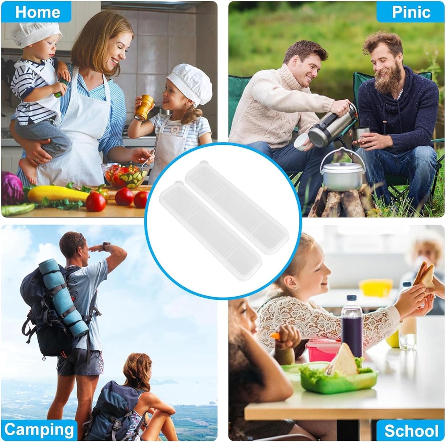 2Pcs Simple Utensil Holder with Lid, Portable Flatware Box Travel Tableware, Transparent Storage Box, Holder Travel Chopstick Case Spoon Case Fork Holder for Lunch