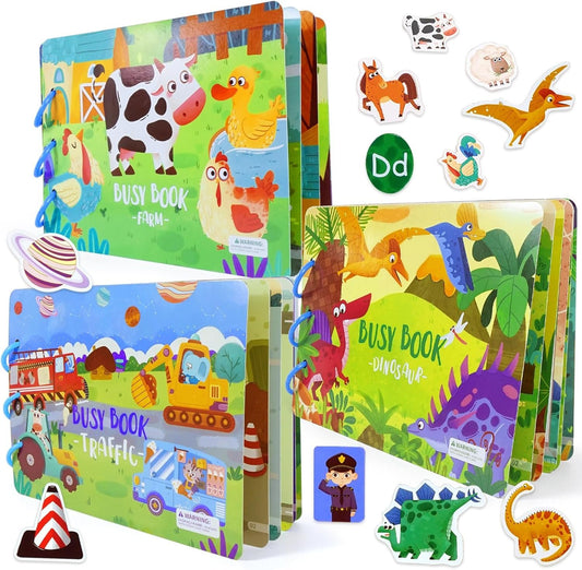 Peeokuo 3 Pack Montessori Busy Book for Toddlers 3+, Kindergarten/Prek/Preschool Learning Activities, Autism Sensory Book, Quiet Activity Book, Educational Toys Learning Materials for Kids Ages 3-5