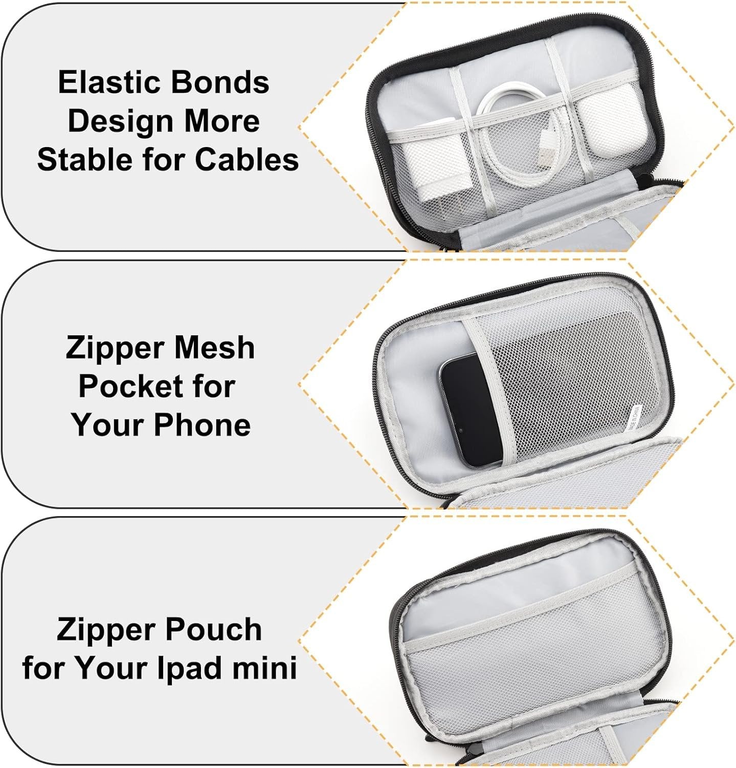 Portable Electronics Travel Organizer with Double Layer Design, Waterproof Electronic Organizer to Hold USB Flash Drive, Cords, Chargers, Phones, Earphones, Power Banks, Mouse, and SD Card Black