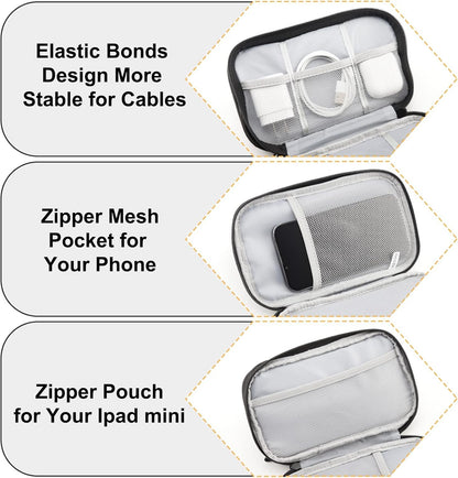 Portable Electronics Travel Organizer with Double Layer Design, Waterproof Electronic Organizer to Hold USB Flash Drive, Cords, Chargers, Phones, Earphones, Power Banks, Mouse, and SD Card Black