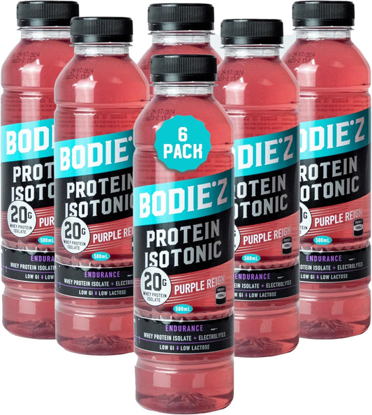 BODIE’Z Endurance 20g Whey Protein Water - Pre-Mixed Protein Powder Drink with Electrolytes for Hydration and 11 Vitamins and Minerals, Supplement for Lean Muscle Recovery, 500ml Purple Reign 6 Pack
