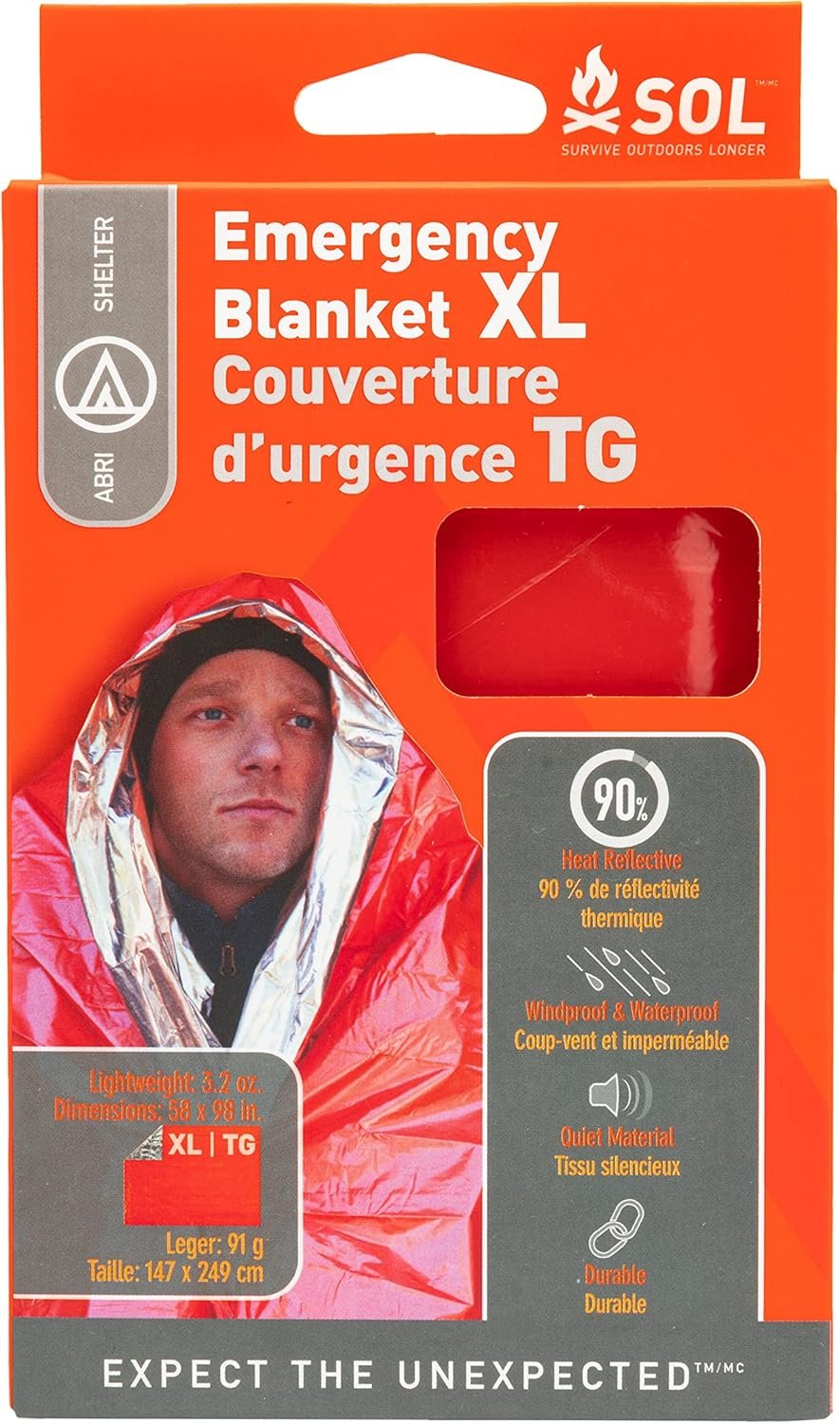 S.O.L. Survive Outdoors Longer 90 Percent Heat Reflective Survival Blanket