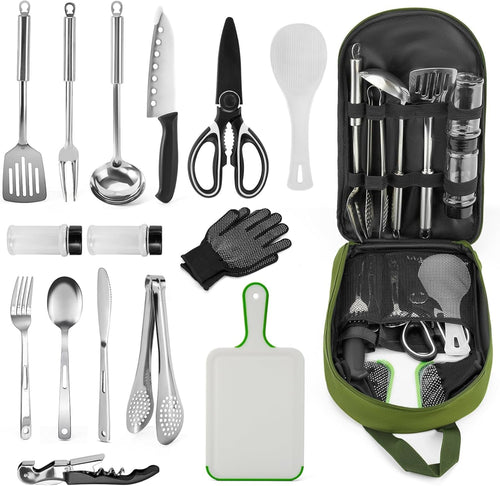 Camping Cooking Utensils Set 16Pcs, Cookware Storage Bag Camping Tool Accessories, Camper Essentials Gear Must Haves Supplies for Travel RV BBQ Grill Picnic Hiking, CT606