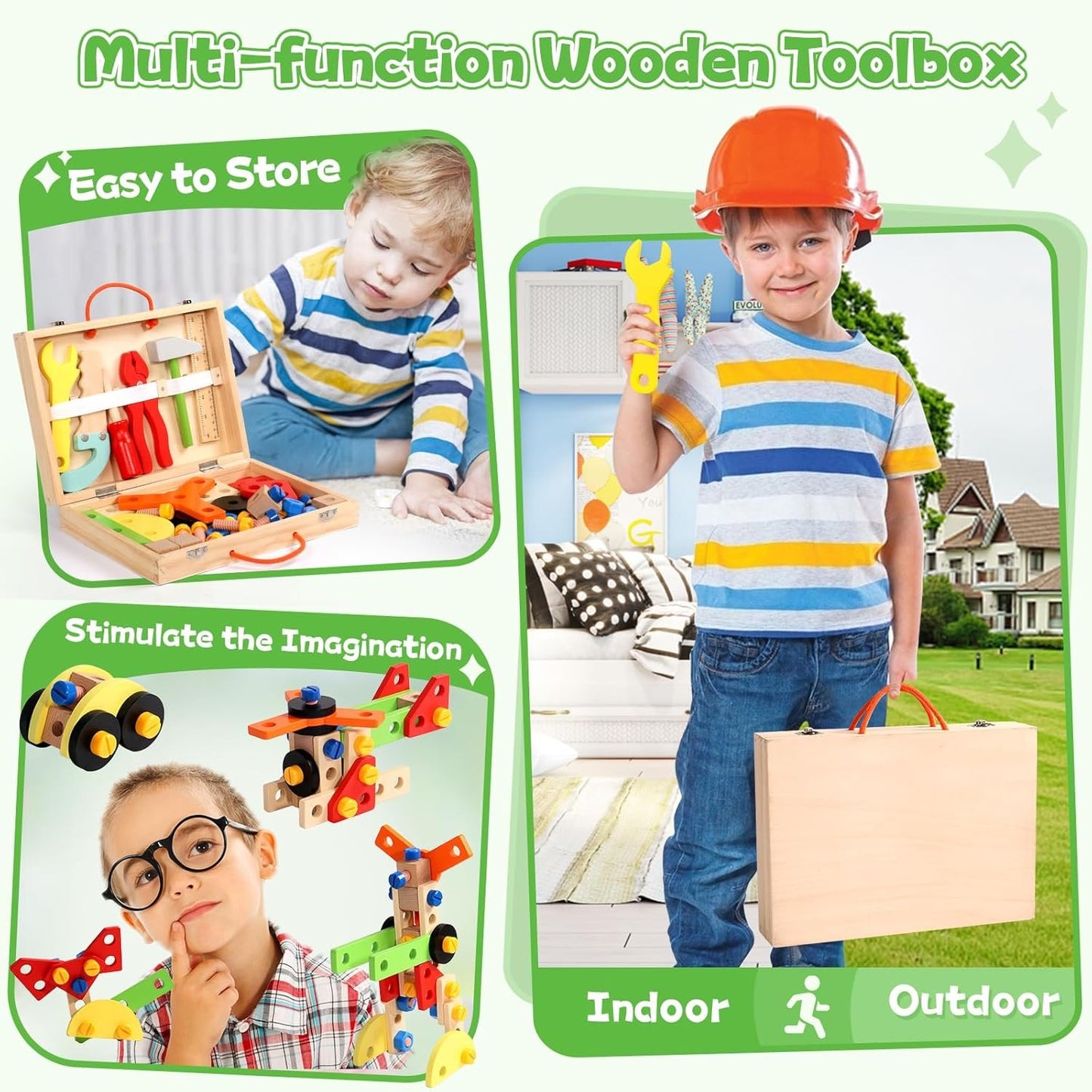 Montessori Construction Toys for 3 4 5 Year Old Boys Wooden Kids Tool Building Set Toddler Toy Box Pretend Play Stem Toy Fine Motor 3 4 5 Year Old Boys Girls Christmas Birthday Gift