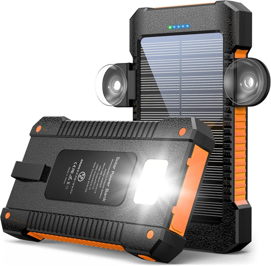 Solar Power Bank 38800mAh Portable Solar Charger 3 Ports Power Bank External Batteries 3 Solar Panels with Flashlight Light/SOS/Strobe, Power Bank for iPhone Samsung and More (Orange-a, 38800mAh)