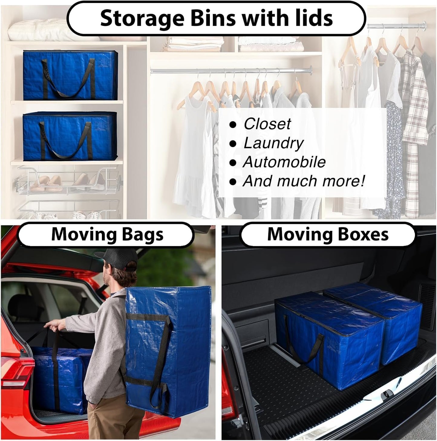 ClearSpace Heavy Duty Moving Bags or Storage Bag, 6 Pack – Large Moving Boxes with Backpack Straps, Zippers & Handles – Perfect for College Dorm, Traveling, Camping, Christmas Decorations