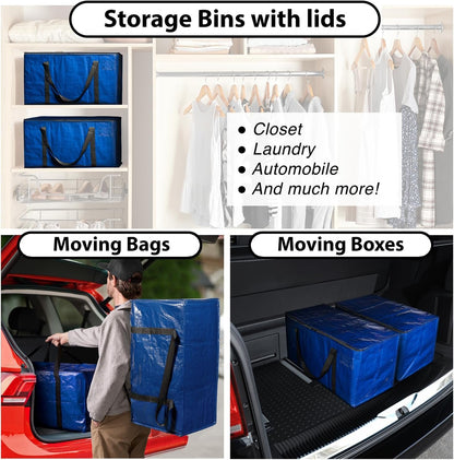ClearSpace Heavy Duty Moving Bags or Storage Bag, 6 Pack – Large Moving Boxes with Backpack Straps, Zippers & Handles – Perfect for College Dorm, Traveling, Camping, Christmas Decorations