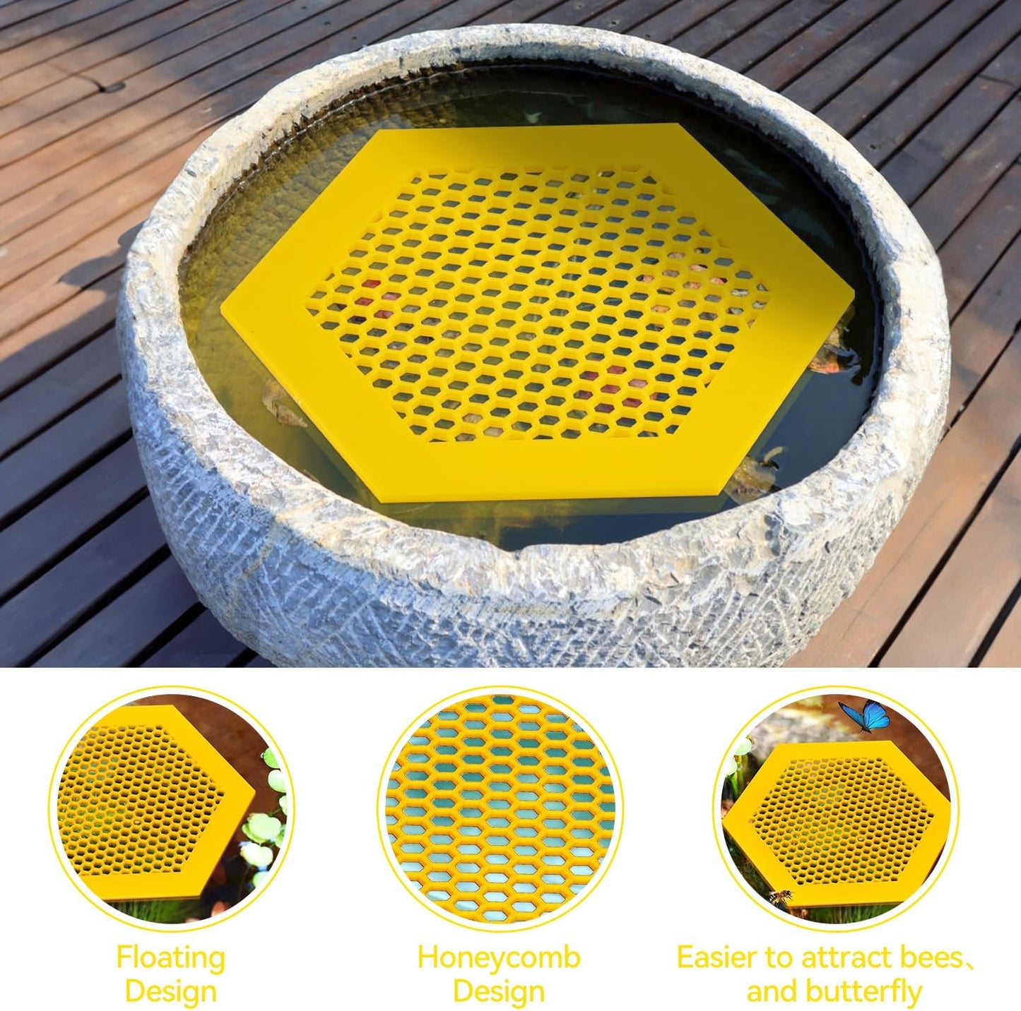 Proxima Direct 1 Pack Large Floating Bee Island for Driking Floatable Bee Waterer Bee Feeder with Beehive Design, Floating Watering Station for Feeding for Outdoor Garden (Yellow)