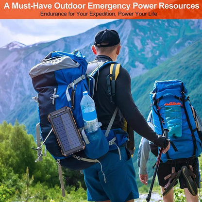Solar Powered Charger | 20000mAh Portable Solar Charger Battery Bank - Wireless Waterproof Battery Pack with Compass Survival Gear for Camping, Men & Women