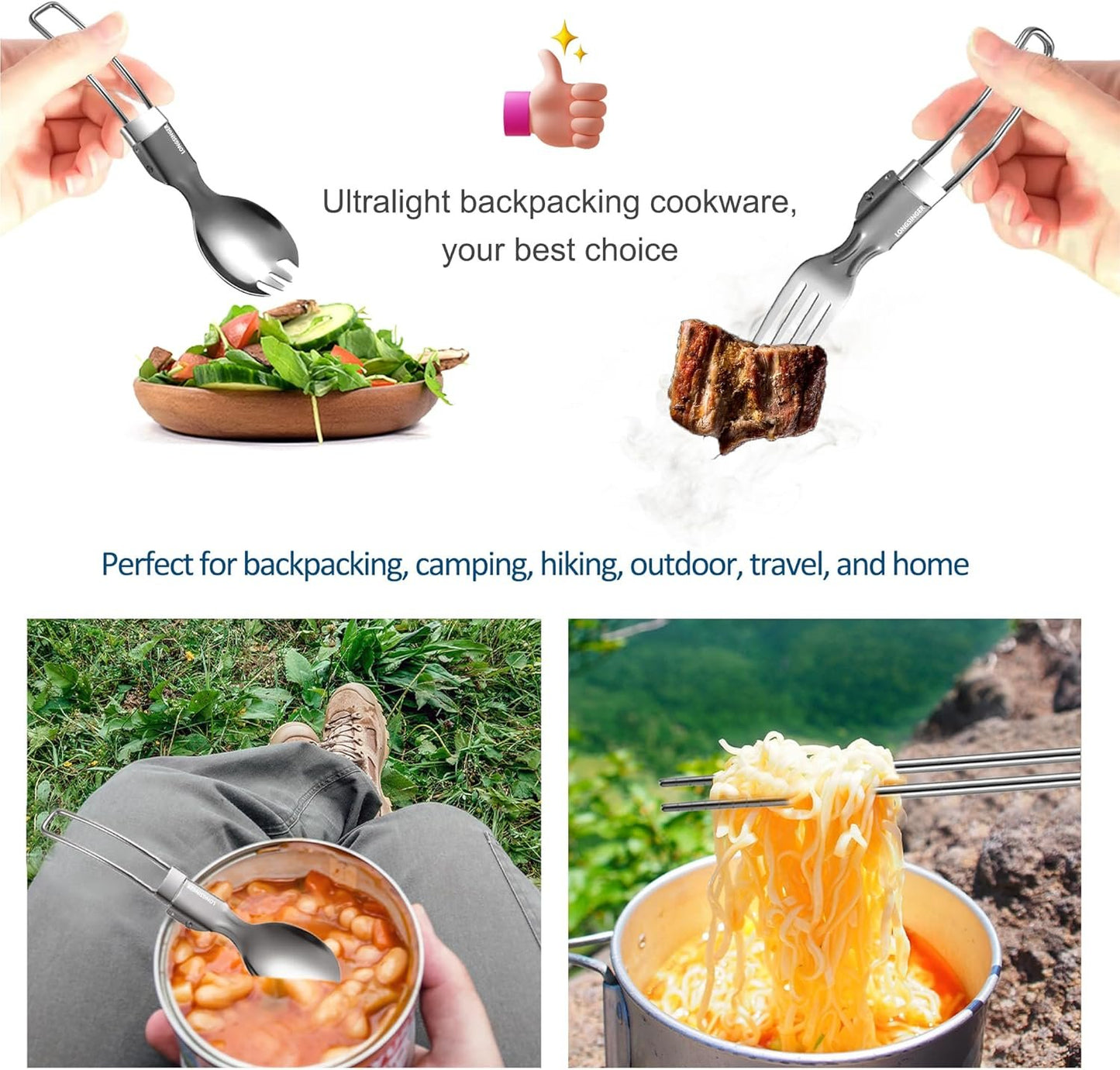 Lightweight Foldable Cutlery Set, Stainless Steel Knife, Fork, Spoon, Chopsticks, Portable Utensils Set, Outdoor Flatware with Storage Bag, Suitable for Travel, Camping, Picnic, Barbecue