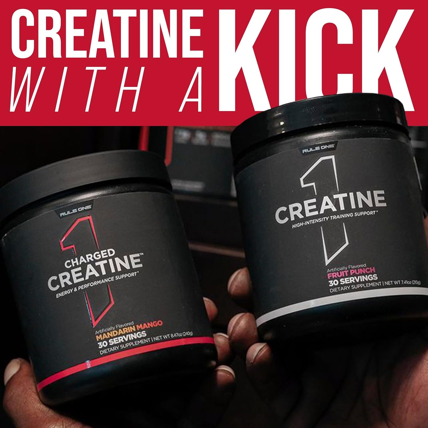 Rule1 R1 Charged Creatine Energy & Performance Support Supplement 240 g, Mandarin Mango (30 Servings)