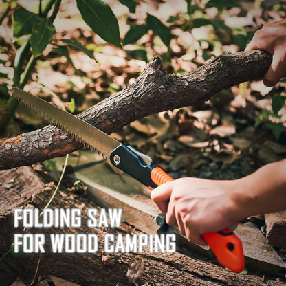 KNINE OUTDOORS Survival Shovel with Axe Set, Fixed Blade Knife, Camping Knife with Rope Handle, Folding Saw, Knife Sheathes, Hunting Knife Set of 9