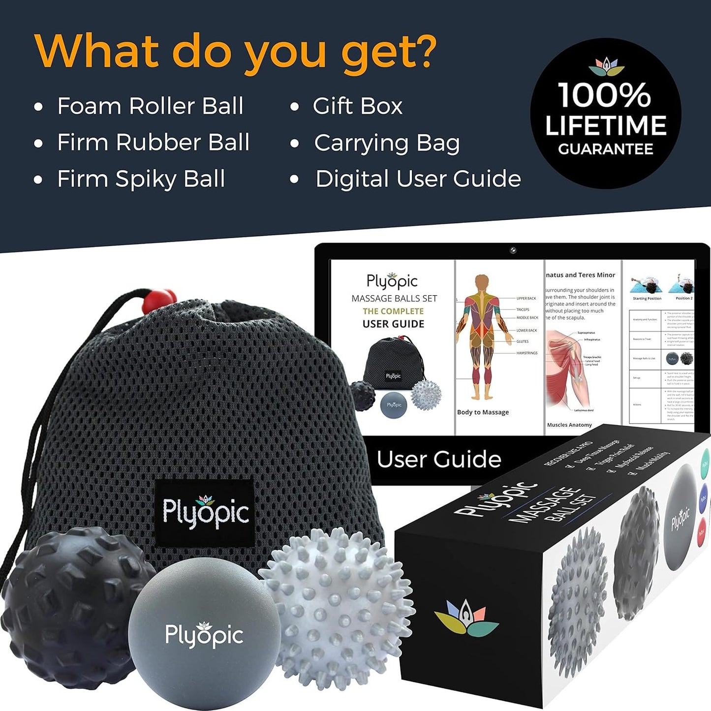Plyopic Massage Ball Set – for Deep Tissue Muscle Recovery, Myofascial Release, Trigger Point Therapy, Mobility and Plantar Fasciitis Relief