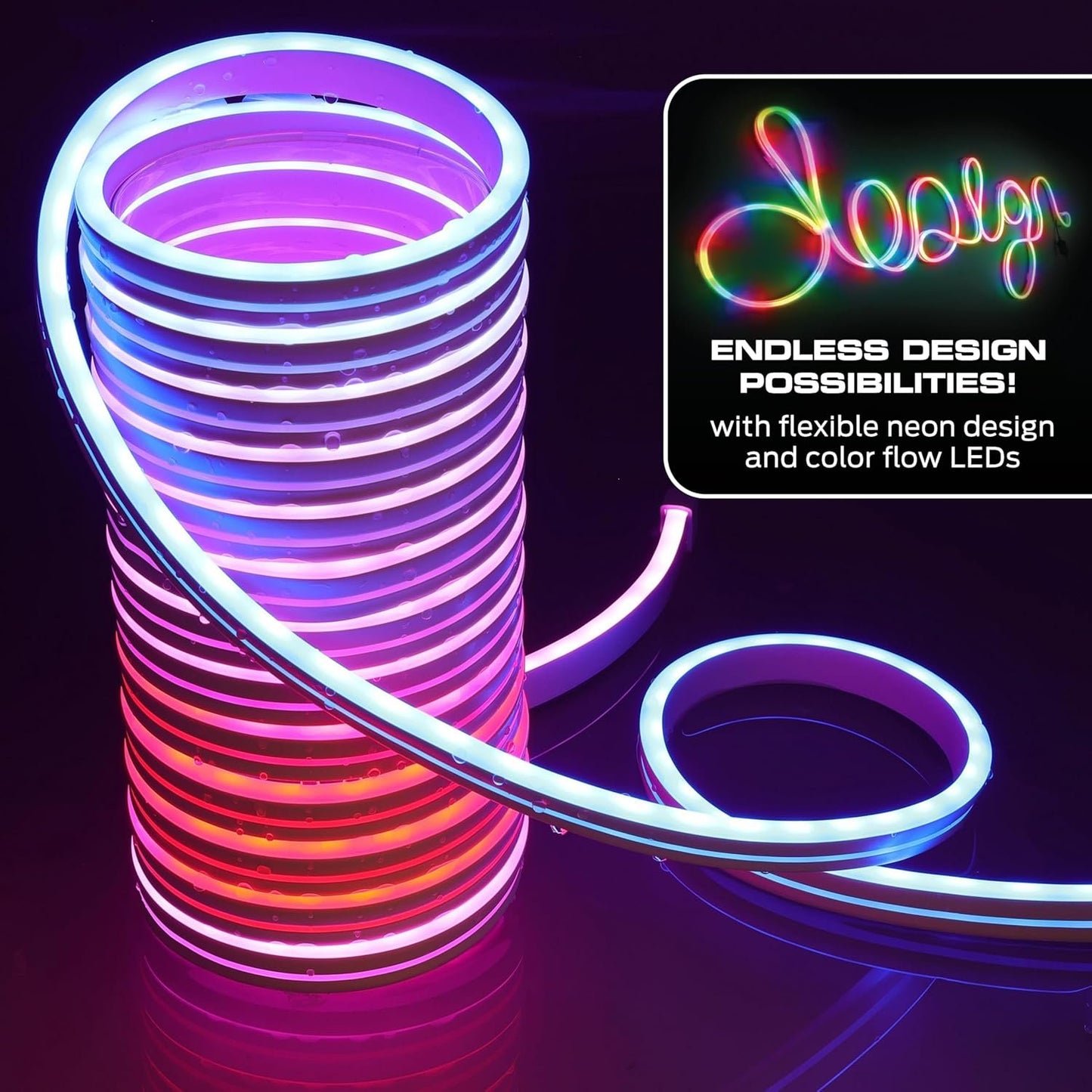 Monster Smart Neon LED Light Strip, 16.4 Ft RGB+IC Wi-Fi LED Rope Light, Water Resistant for Outdoor & Indoor, Compatible with Alexa Google Home & Siri, App & Voice Control, Sound Reactive, Flexible