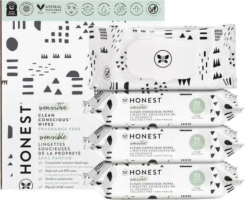 Honest The Company Designer Baby Wipes | Pattern Play | Over 99 Percent Water | Pure & Gentle | Plant-Based | Fragrance Free | Extra Thick & Durable Wet Wipes | 288 Count