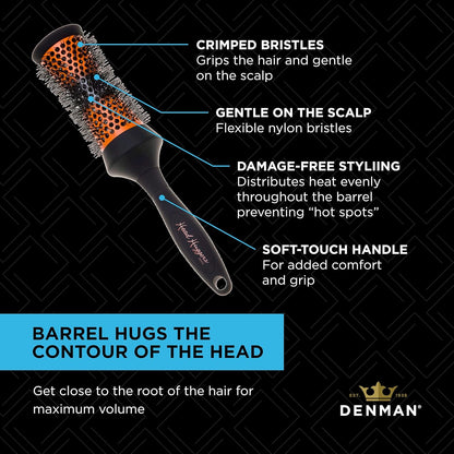 Denman (Medium) Thermo Ceramic Hourglass Hot Curl Brush - Hair Curling Brush for Blow-Drying, Straightening, Defined Curls, Volume & Root-Lift - Orange & Black, (DHH3)