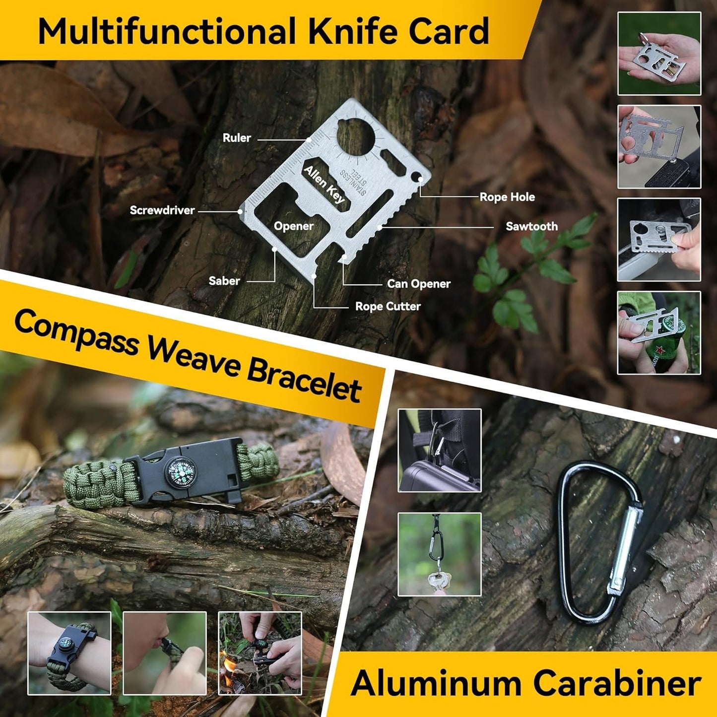 Quhaha 14-in-1 Multi-Purpose Emergency Survival Kit - Multitool Plier, Flint, Multi-Purpose Card, Emergency Blanket, Flashlight for Camping, Fishing, Hunting