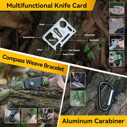 Quhaha 14-in-1 Multi-Purpose Emergency Survival Kit - Multitool Plier, Flint, Multi-Purpose Card, Emergency Blanket, Flashlight for Camping, Fishing, Hunting