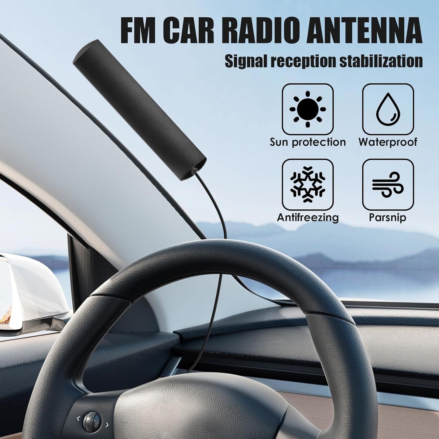 Ant-309 Universal Amplified Electronic Internal Car Radio Antenna Adapter with Adhesive Mount for Car Radio FM AM, AM 520KHz-1710KHz – Compatible with Various Brands